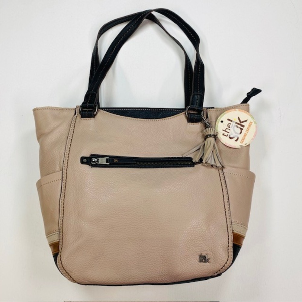 The Sak Kendra Mushroom Block Beige Leather Tote Bag 107086 New